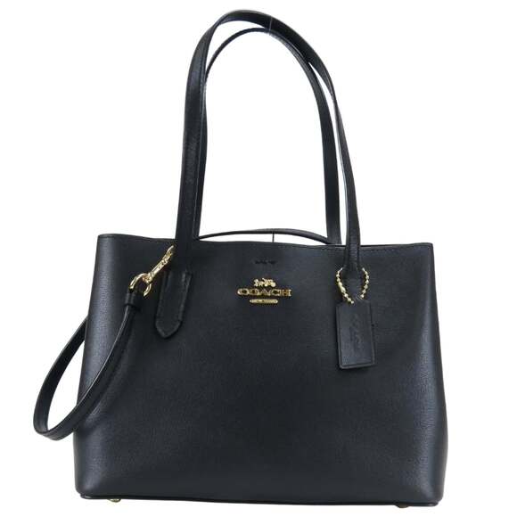 Coach Tote Bag F73277 Leather Black with Gold Hardware 2-Way Shoulder for Women